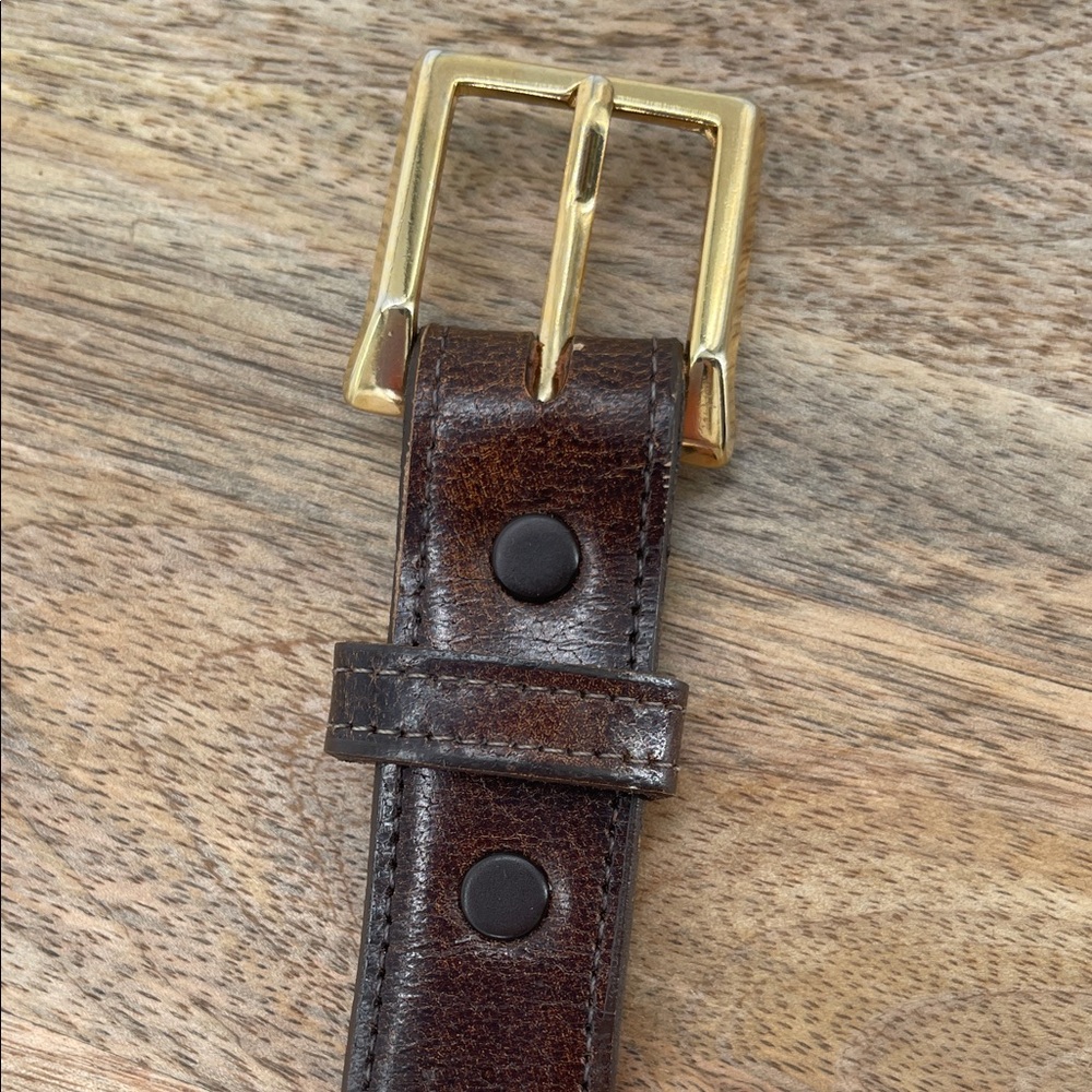 Lucchese Dark Brown Leather Belt with Gold Buckle Men Size 38 - Picture 7 of 8